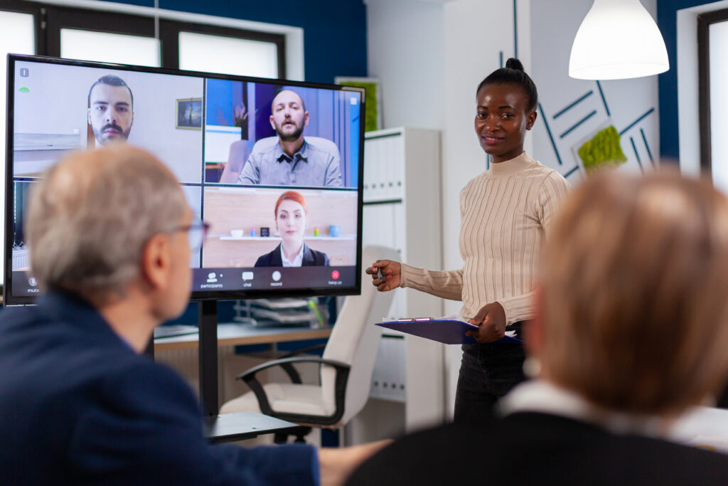 A woman having a meeting using Microsoft teams